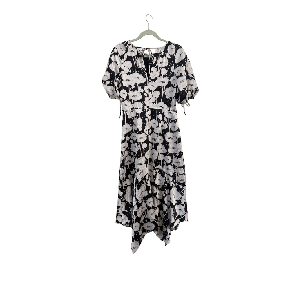 NWOT Ted Baker Abriee Dress Womens US 8 UK 3 Black Floral Asymmetric Ruched cuff